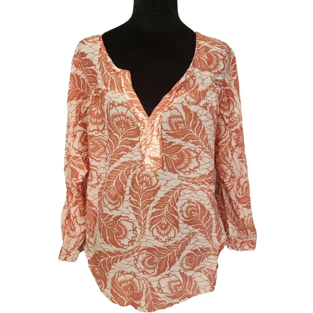 Ann Taylor LOFT Size XL Cotton/Silk Crop Peasant Blouse Floral Lightweight Flowy